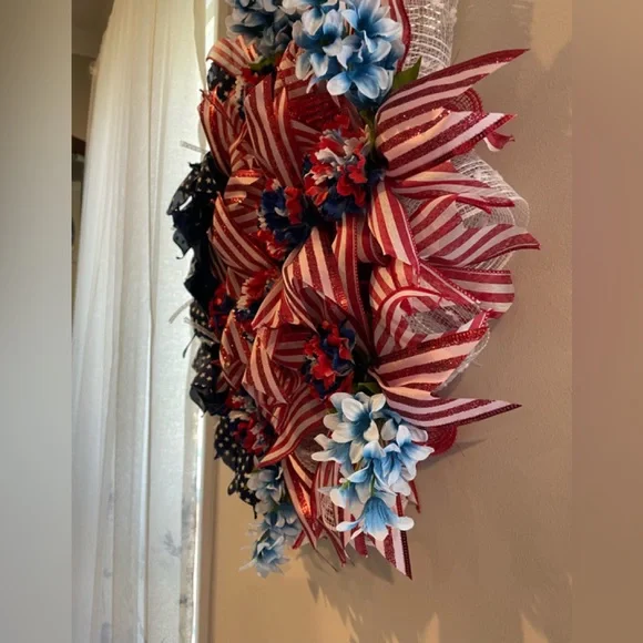 American Flag Ribbon Wreath -July 4th-Ribbons - Summer Wreath Light weigh